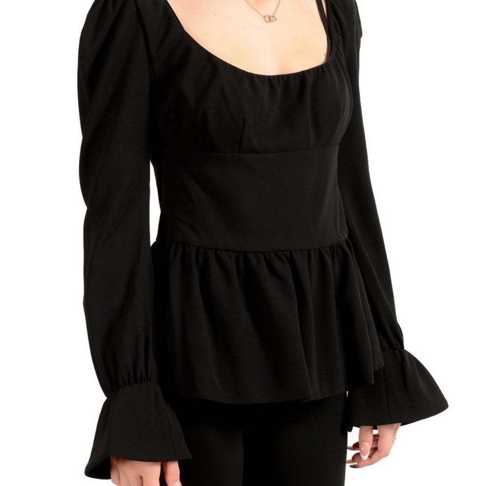 TOM FORD Peplum Blouse Women's 4 IT 38 Black Wool Quiet Luxury Old Money